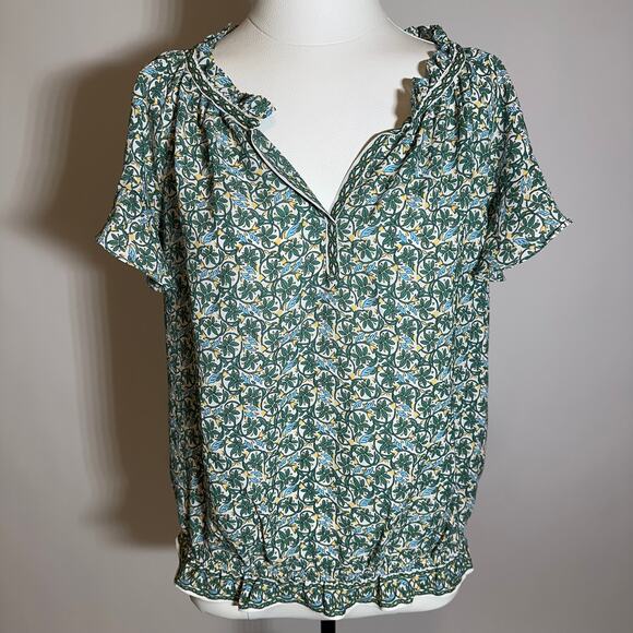 NWT Max Studio Green Floral Split Neck Flutter Sleeve Blouse Womens Size Small S - Picture 1 of 13